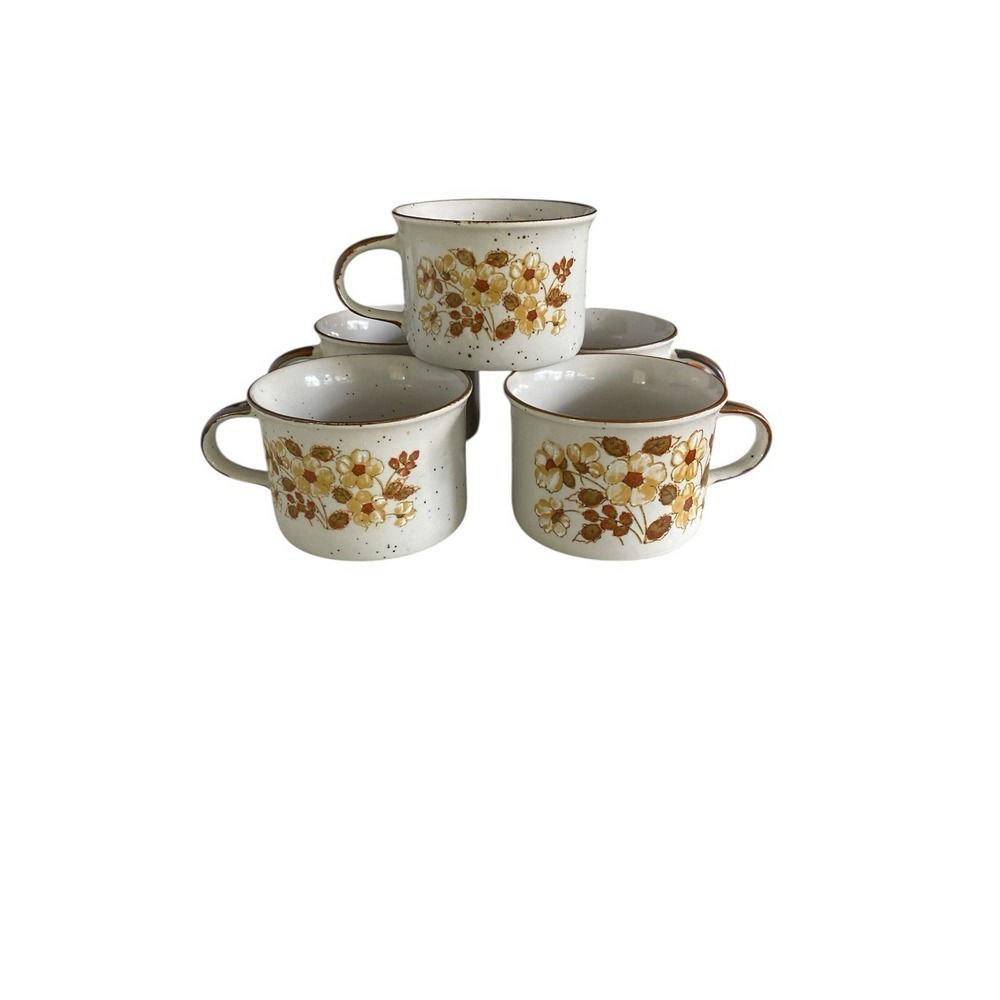 Vintage Mugs. 1970s. Set Of 5 Made In Japan Lunch Mates Spring & Autumn Cultural